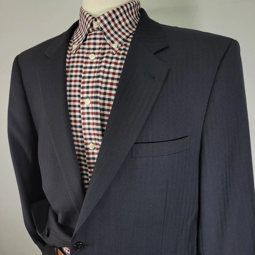 JOS A BANK Men's Sport‎ Coat Blazer Two Button Navy Herringbone Wool Size 46R
